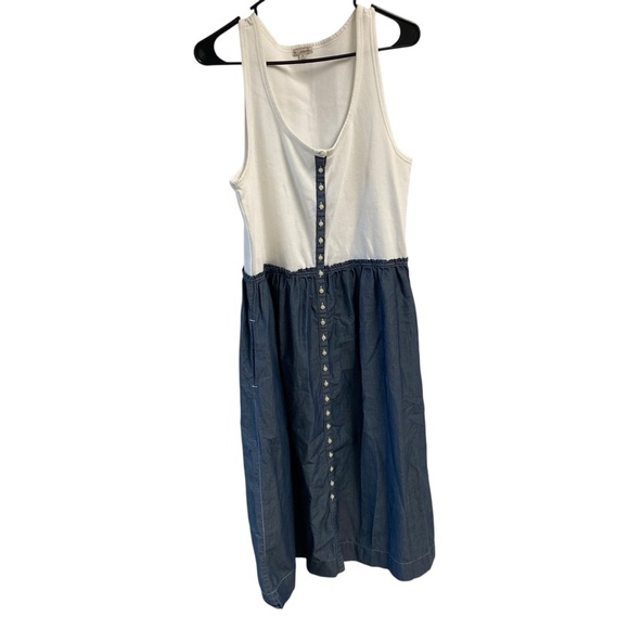 GAP Dresses & Skirts - Gap Ladies‎ White and Blue Button-Down Midi Dress Pockets Sleeveless Size XL